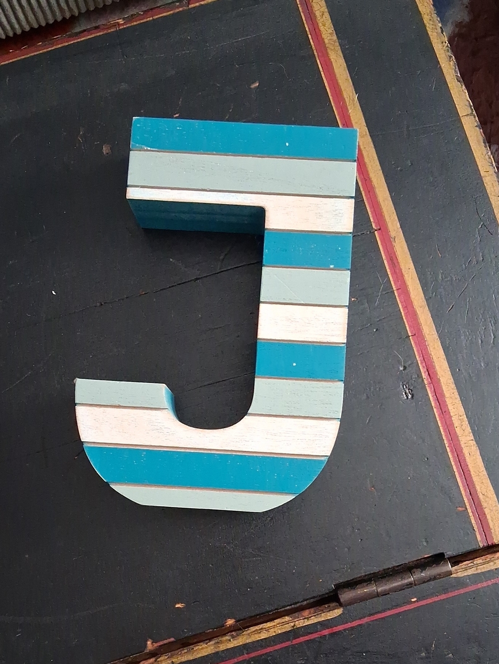 Striped Wooden Letter J Wall Decor - Blue and White
